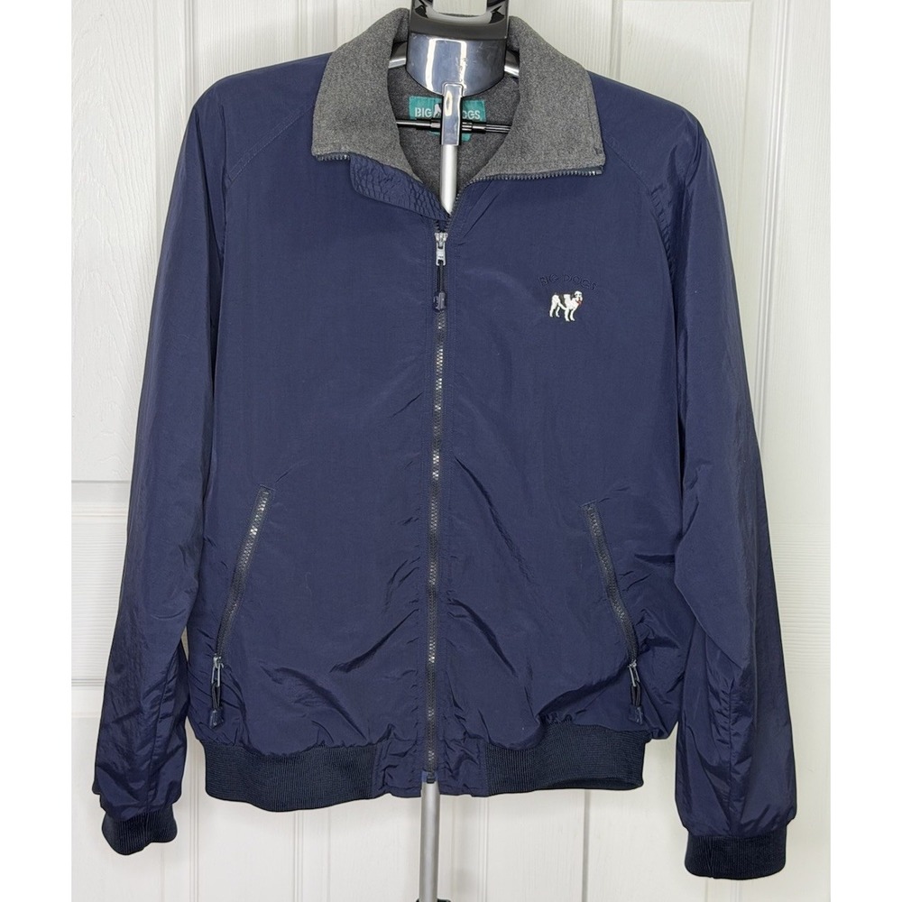 Vintage Big Dogs Jacket Mens Large Blue Full Zip Fleece Lined Bomber Hong Kong